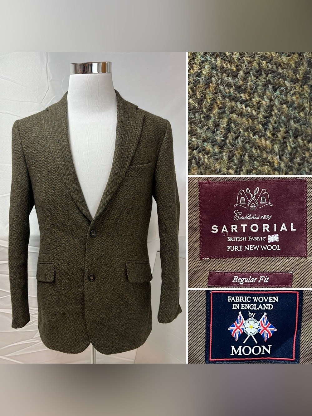 Marks & Spencer Men’s 40R Sartorial Moon British Tweed Herringbone Brown Blazer